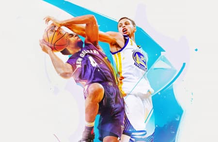 Постер с изображением игры двух баскетболистов